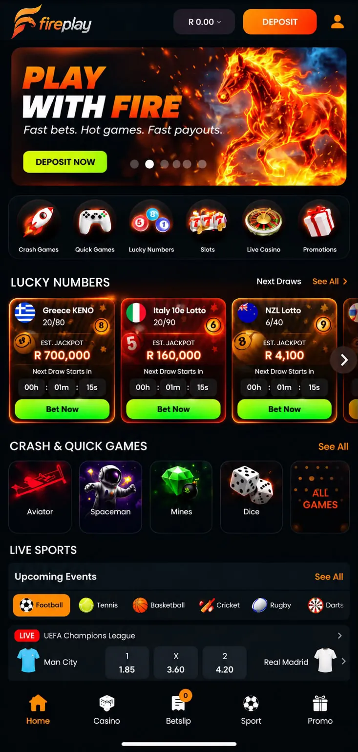 The Fireplay mobile homepage